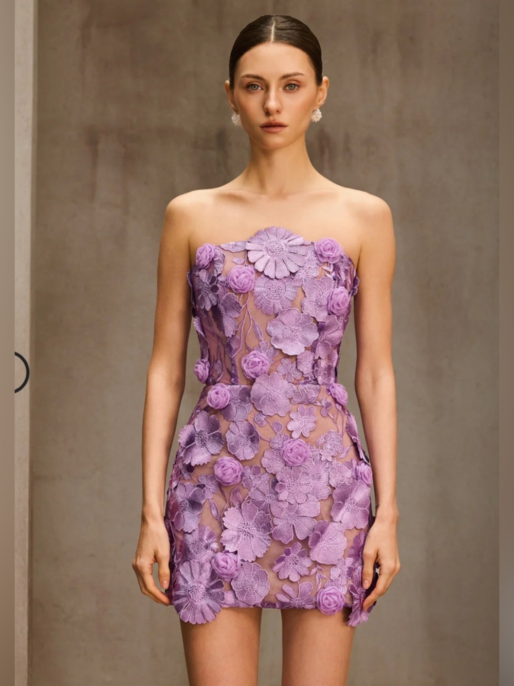 Strapless Lavender Floral Appliqué Mini Dress NWT - Picture 3 of 8